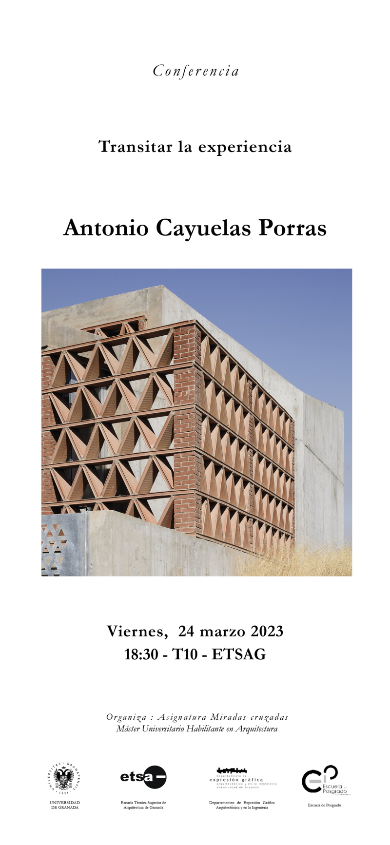 Cartel de la conferencia de Antonio Cayuelas 2023