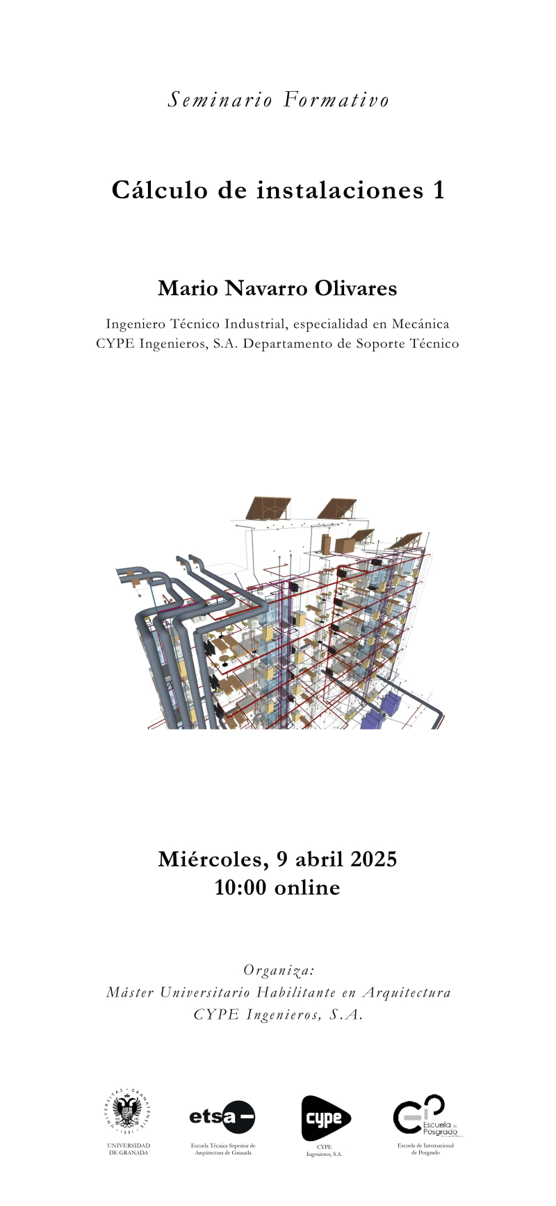 Cartel del seminario 1 de CYPE 2025 de Mario Navarro