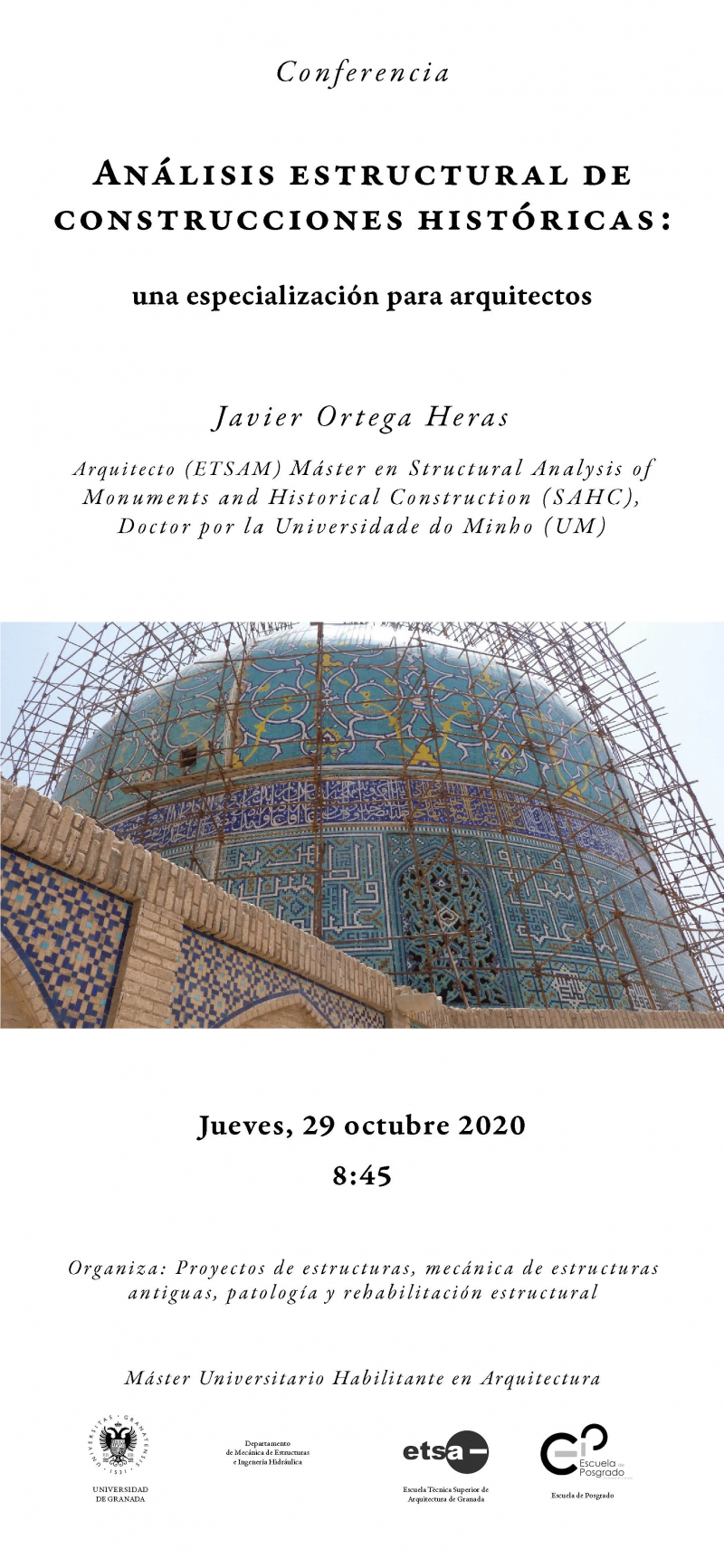 Cartel de la conferencia Análisis estructural de construcciones históricas: una especialización para arquitectos