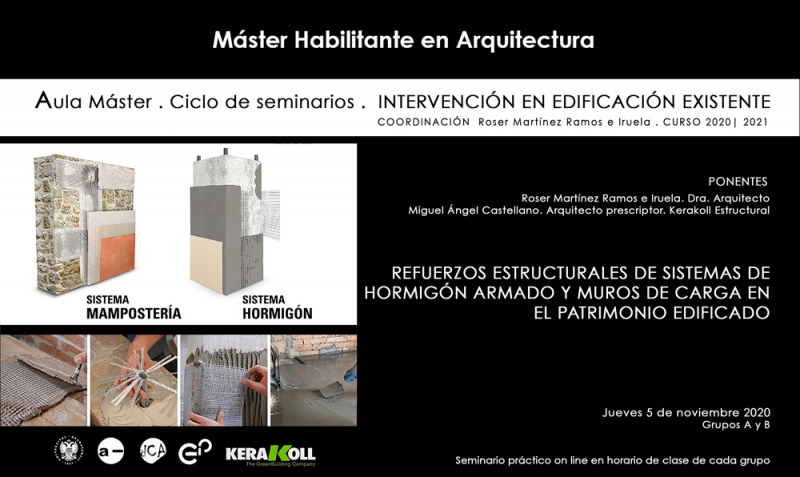 Cartel del seminario Refuerzos estructurales de sistemas de hormigón armado y muros de carga en el patrimonio edificado