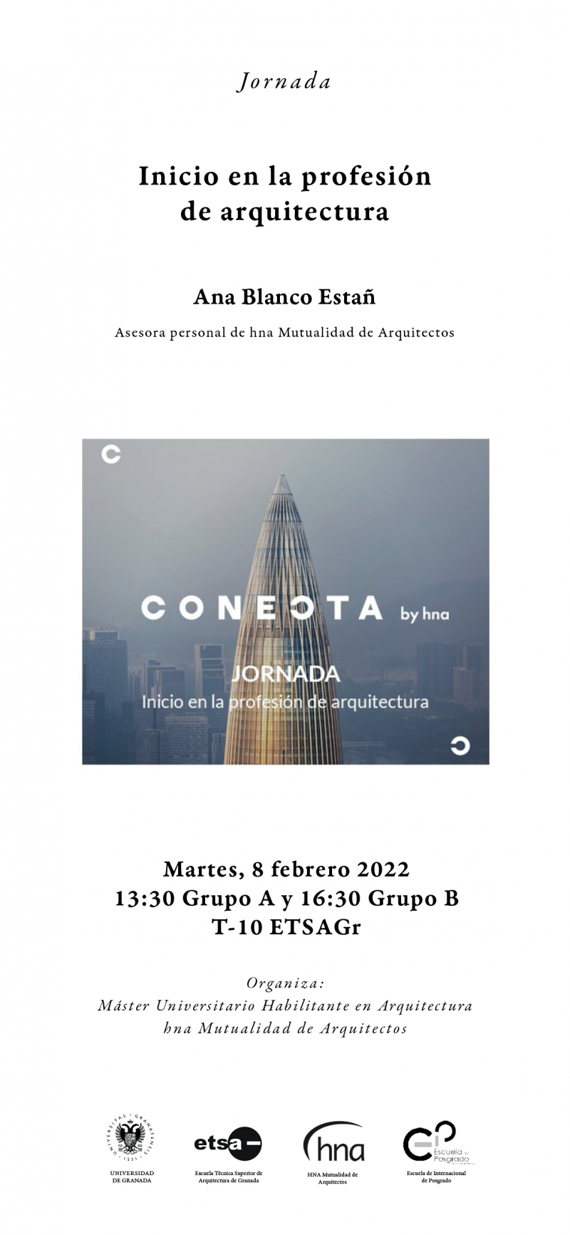 Jornada Inicio en la profesión de arquitectura Cartel de la Jornada de hna