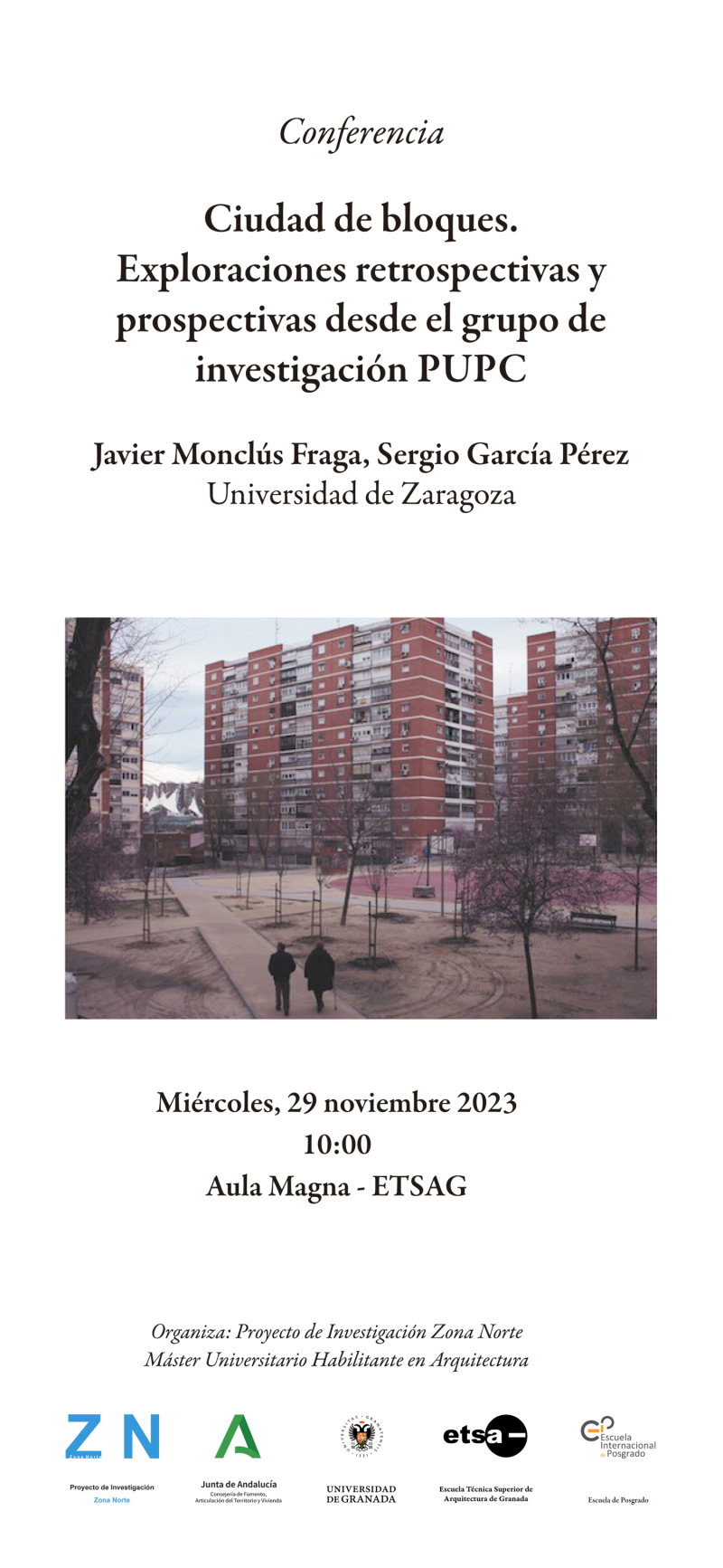Cartel de la conferencia de Javier Monclús y Sergio García Pérez