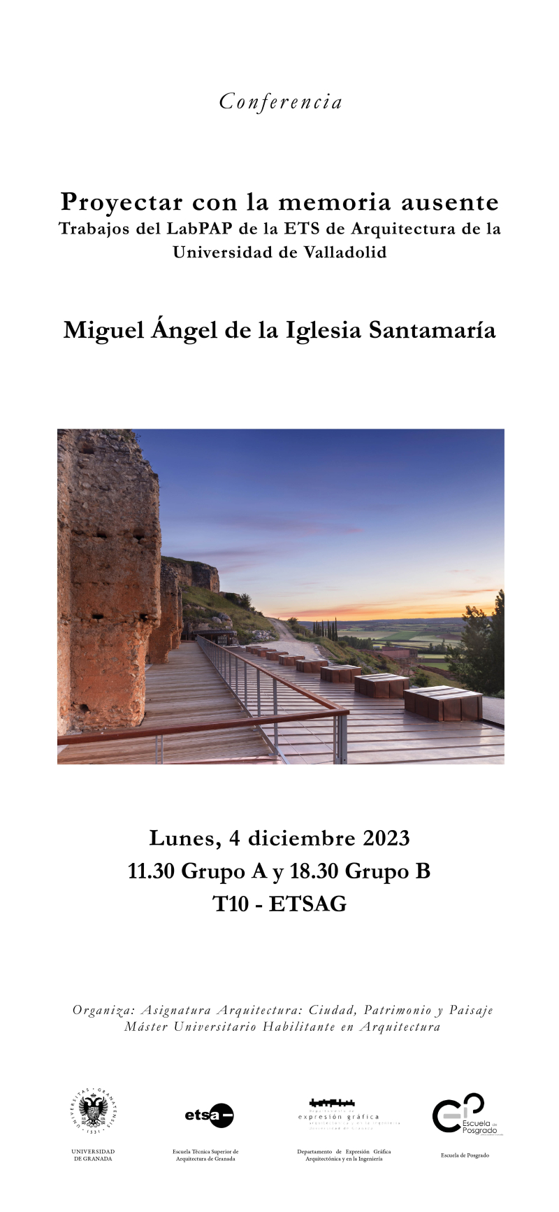 Cartel de la conferencia de Miguel Ángel de la Iglesia Santamaría