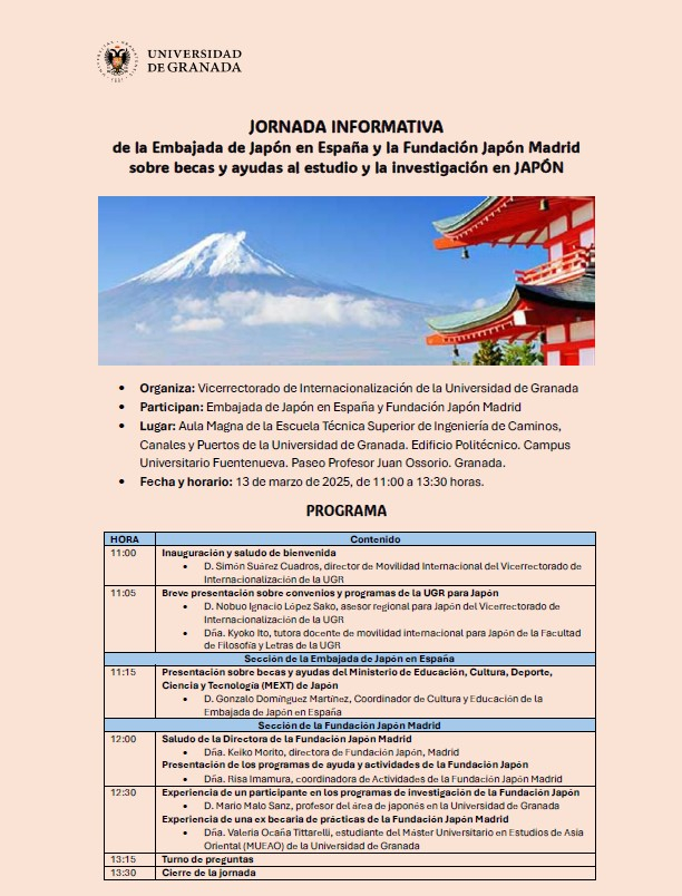 Programa de la jornada informativa sobre becas para Japón Programa de la jornada informativa
