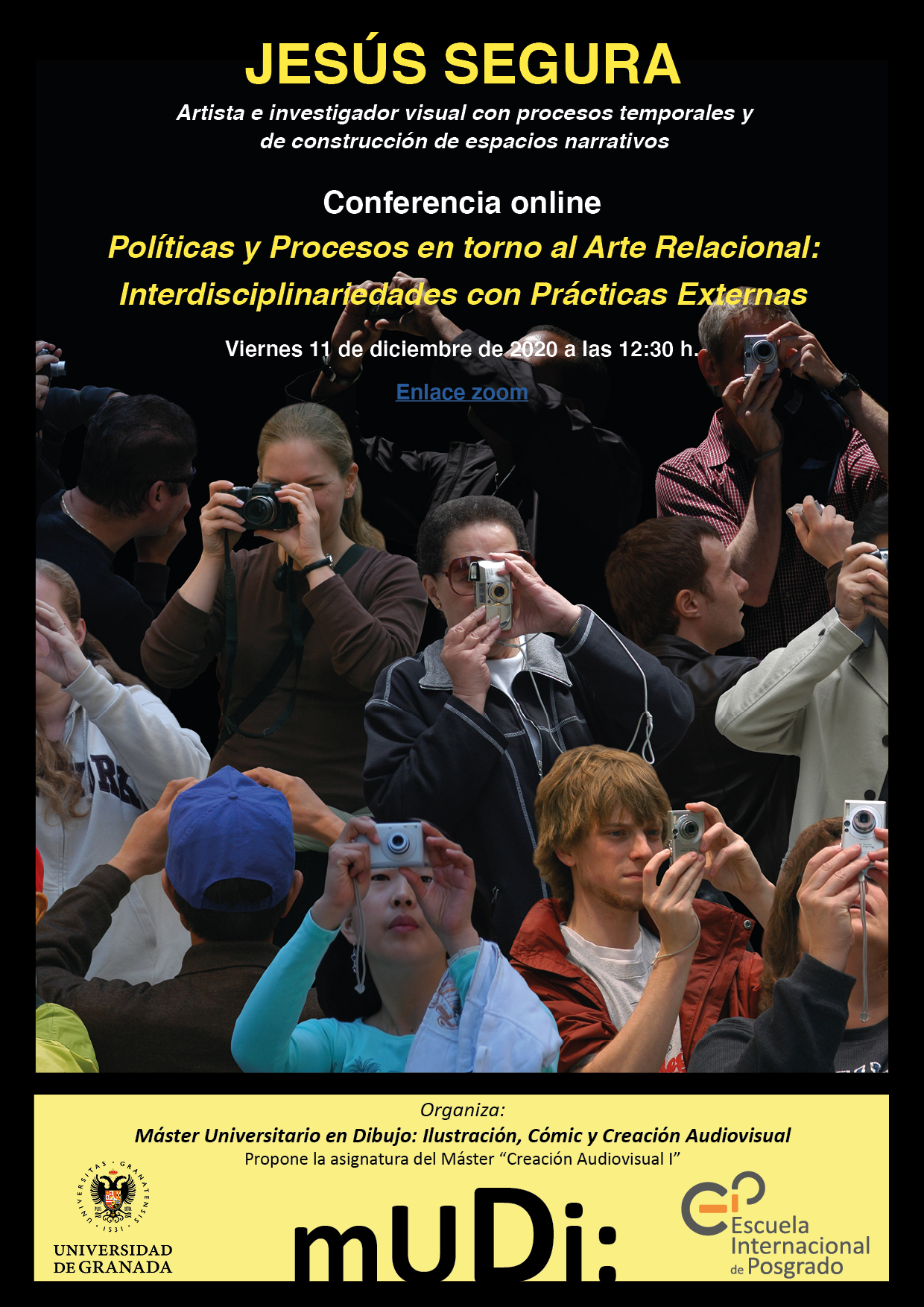 Cartel de la conferencia online "Políticas y procesos en torno al arte relacional: Interdisciplinariedades con prácticas externas"