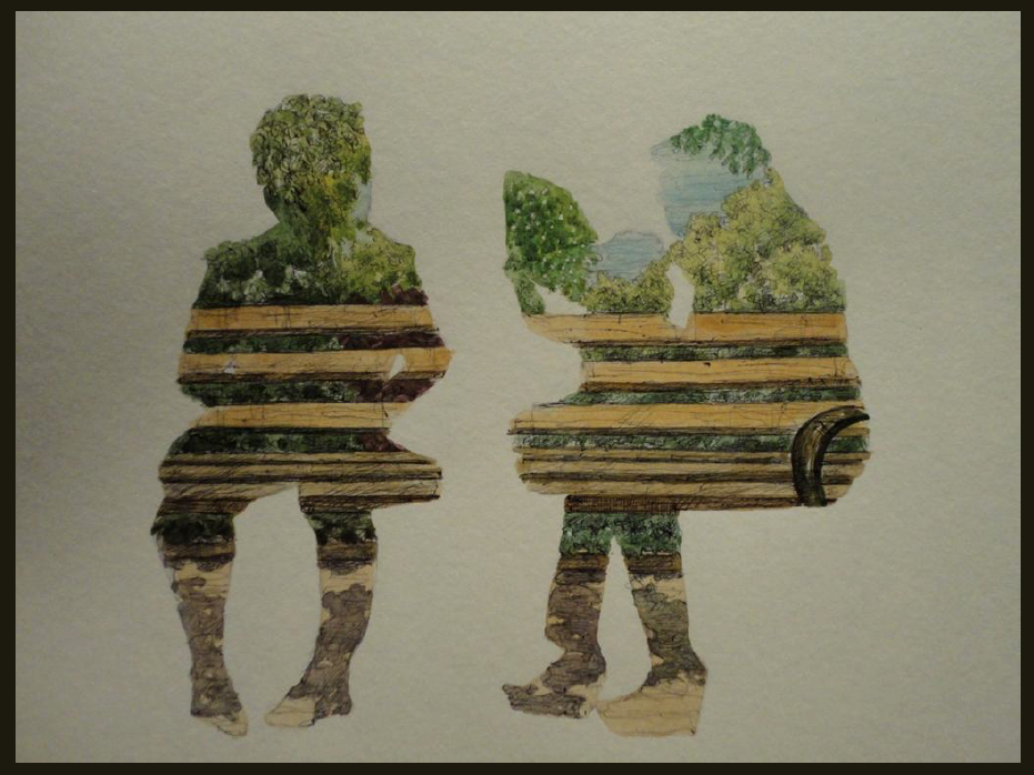 Pintura silueta pareja banco