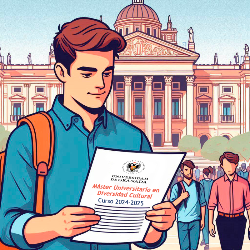 Imagen que muestra a un estudiante mirando un documento del máster en el que se recoge la información sobre la organización del curso 2024-2025