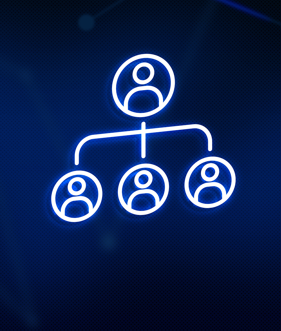 Organigrama o esquema de personal representado en iconos que hacen referencia a cargos