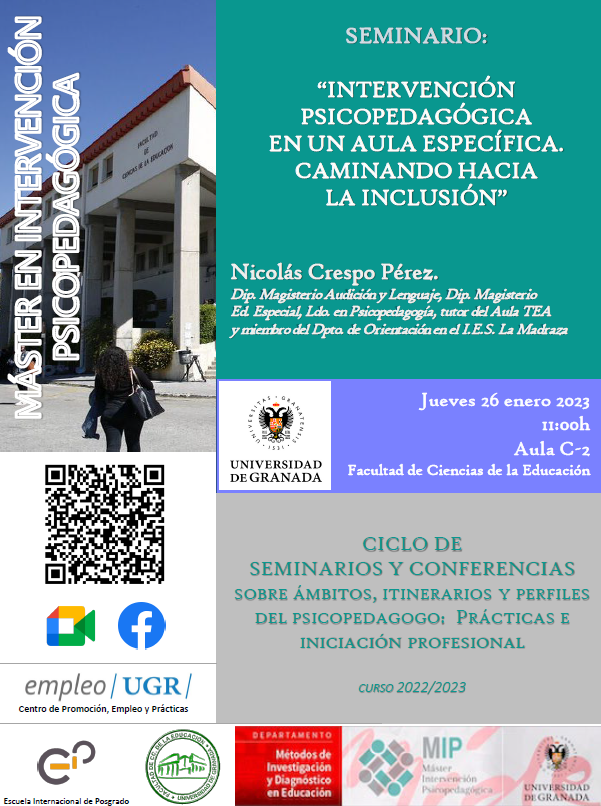Cartel informativo sobre próximo seminario: Intervención psicopedagógica en un aula específica