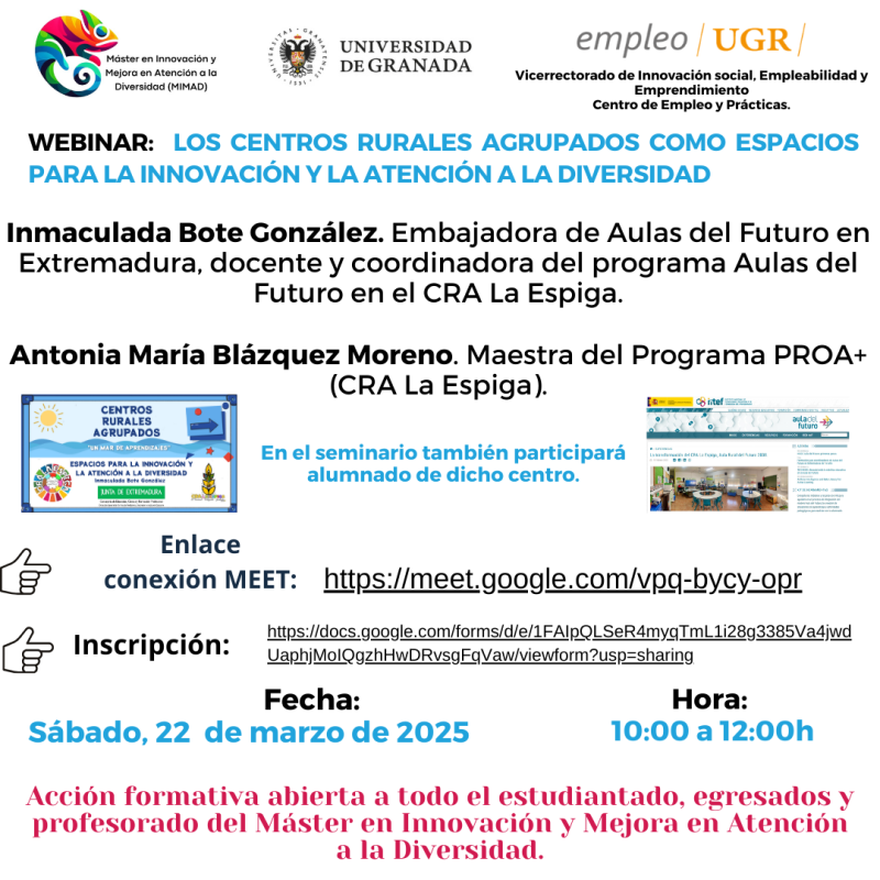 LOS CENTROS RURALES AGRUPADOS COMO ESPACIOS PARA LA INNOVACIÓN Y LA ATENCIÓN A LA DIVERSIDAD Seminario ORIPRO online