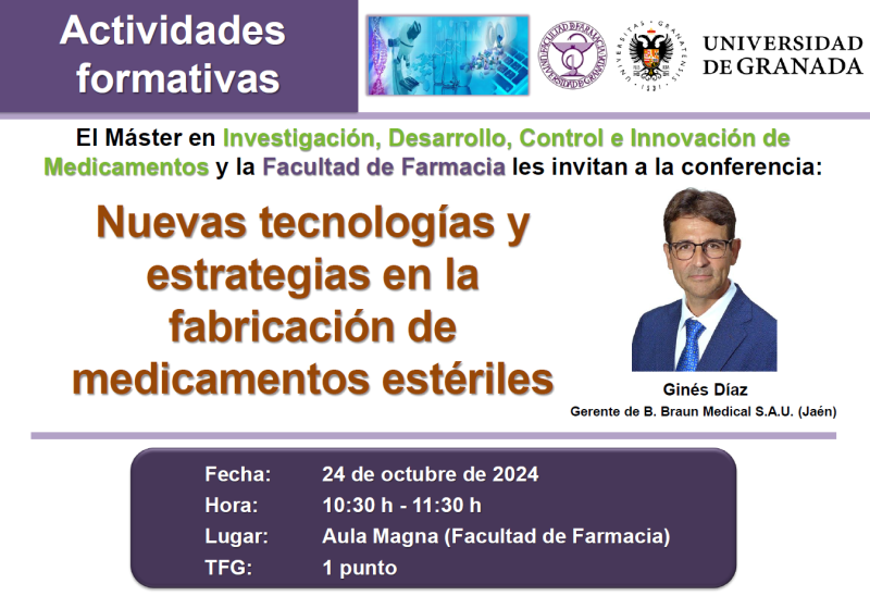 Imagen con la información de la conferencia y foto del gerente de B. Braun Medical, Ginés Díaz