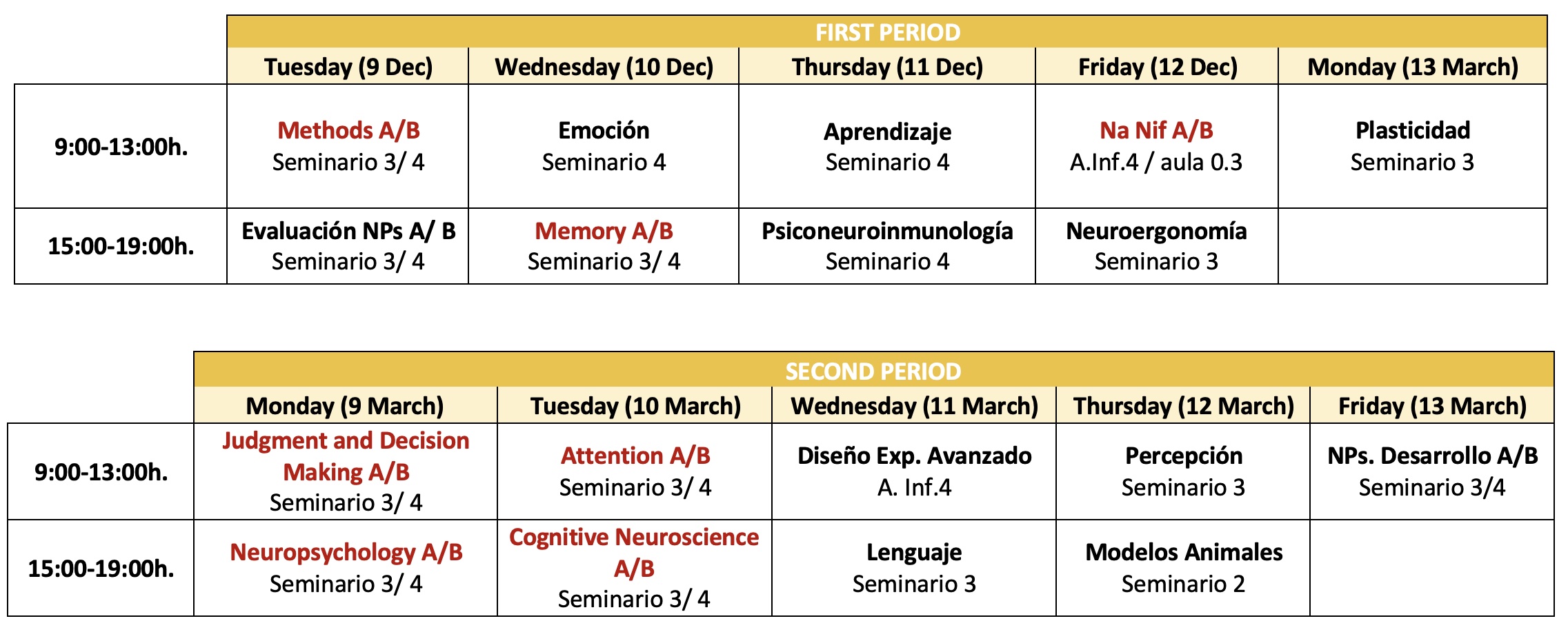 Calendarion de exámenes